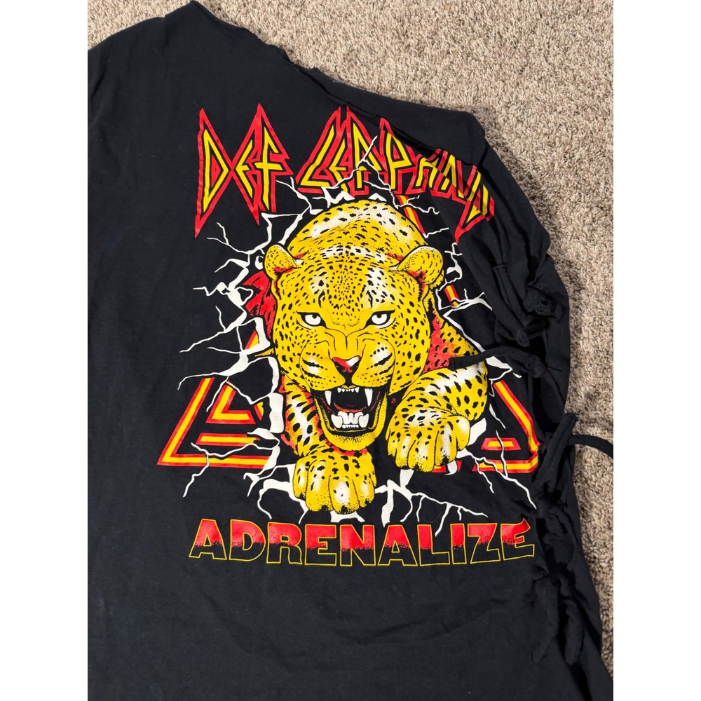 Def Leppard Adrenalize One Shoulder Lace Up Graphic Tee Black Rock Band Top